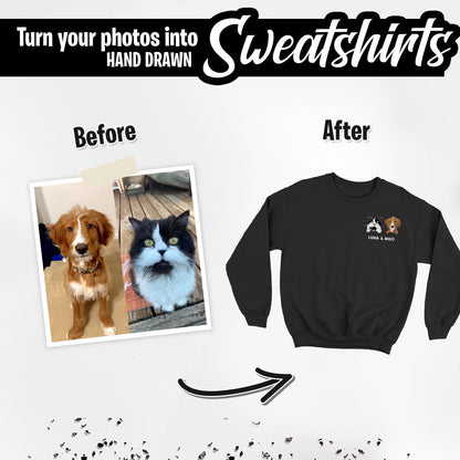 Custom Multiple Pet Sweatshirt - Hand Drawn